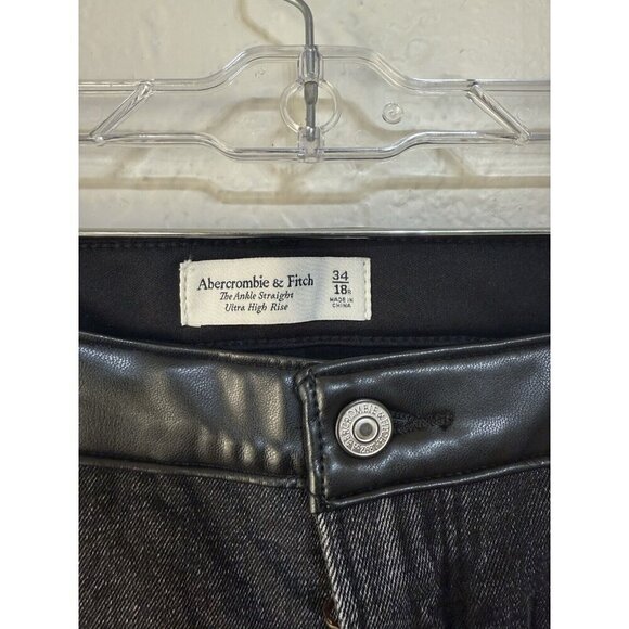 Abercrombie & Fitch Mixed Fabric Ultra High Rise Ankle Straight Jean 34/18R - Picture 6 of 7